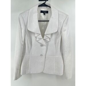 Collections by Le Suit Blazer Women 10 Wedding White Paisley Ruffle Rhinestone